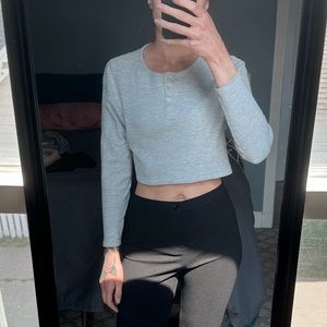 Miss Selfridge gray ribbed henley crop top long sleeve